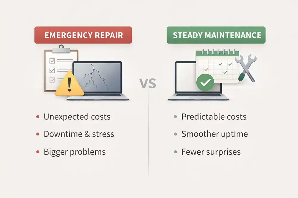 Comparison showing the hidden costs of maintaining a cheap website over time